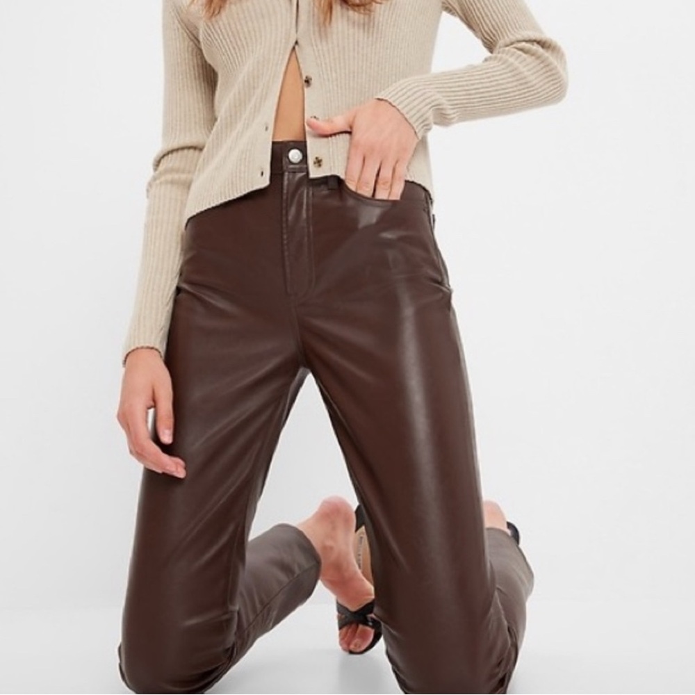 NWT GAP High Rise Vegan Leather Vintage Slim Pants Espresso Brown Size 28 / 6S